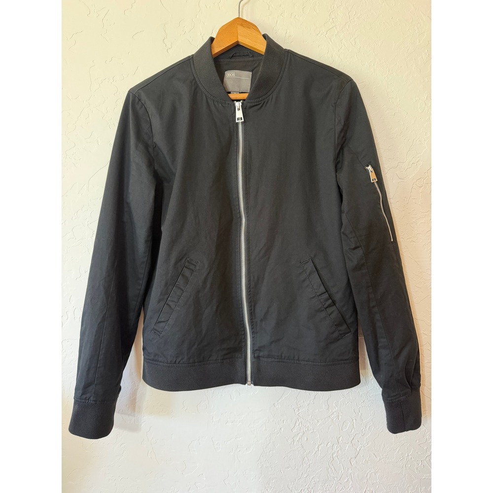 ASOS DESIGN Lightweight MA1 Bomber Jacket Black Zip Up Size M
